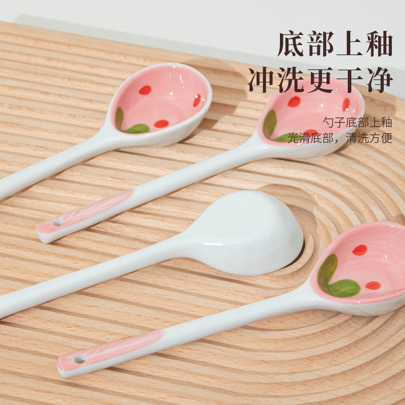 Ceramic Cute Cartoon Spoon Japanese Style Rice Spoon Spoon Internet Popular Strawberry Dinosaur Long-handled Spoon Household High-value Spoon