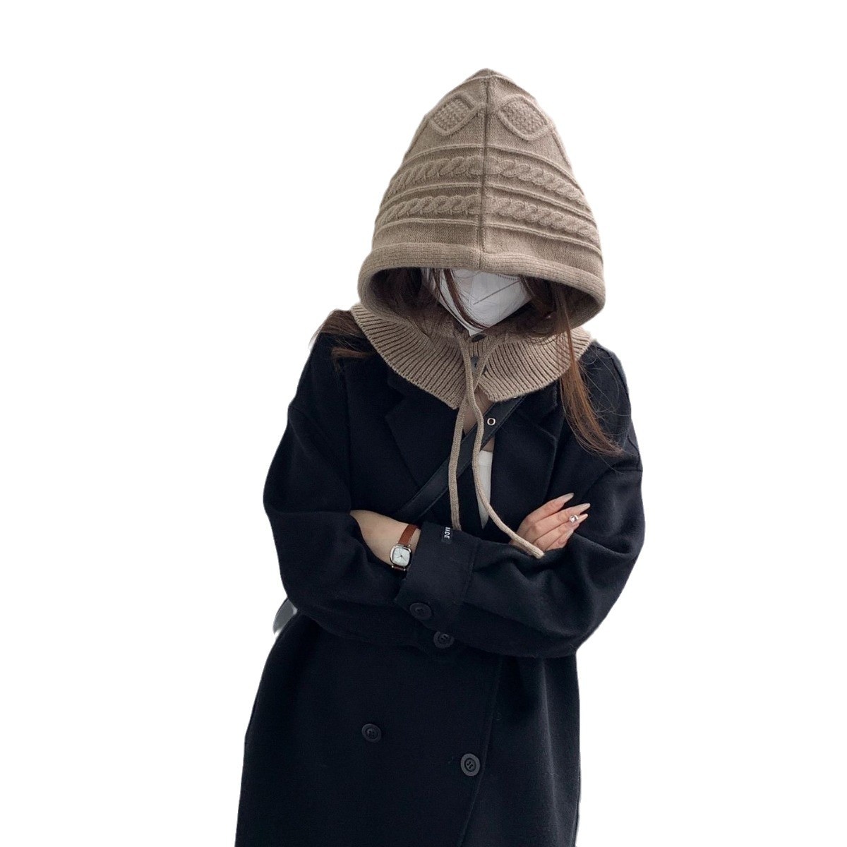 Rafa Cap Button Twist Integrated Cap Autumn and Winter Korean Style Warm Cap Knitted Thickened Foreign Trade Drawstring Hat