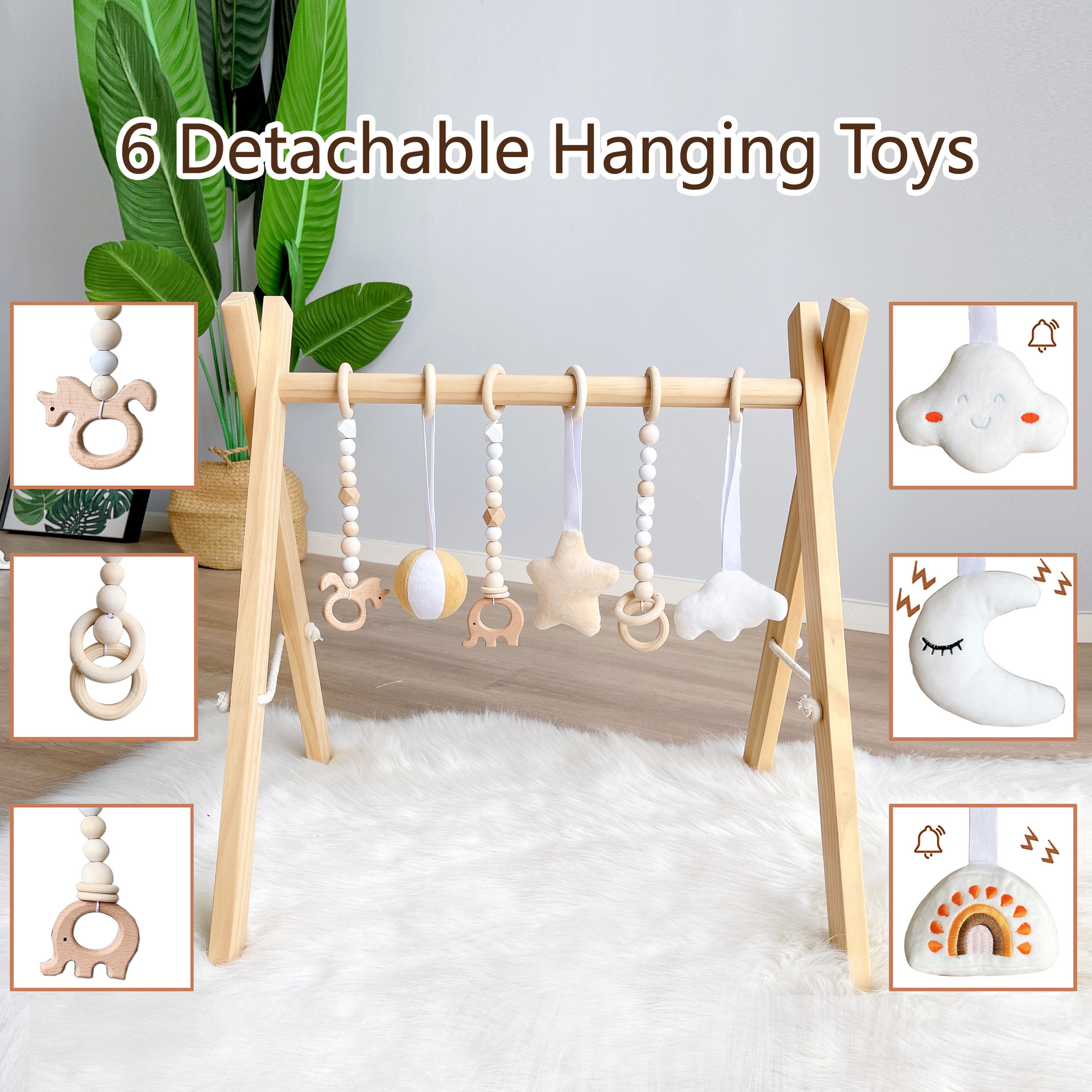 Декор в стиле скандинавского дизайна, деревянные фитнес-аксессуары, игрушечный колокол, гимнастическая рамка для новорожденных