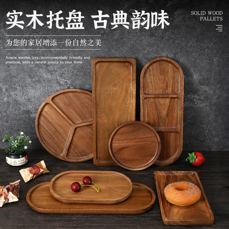 Wooden Tray Surround Snack Tray Japanese Tea Tray Stove Cooking Solid Wood Household Wooden Tableware Rectangular Cake Wooden Tray