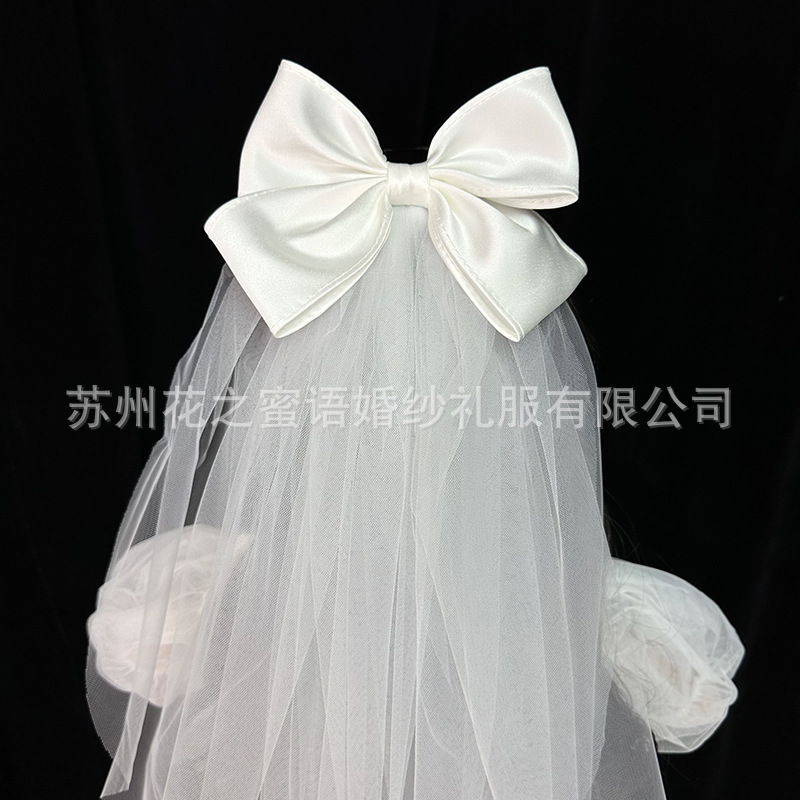 Bow Veil Light Veil Small Fresh Simple Sweet Bride Wedding Photo High-grade Headwear Travel Photo