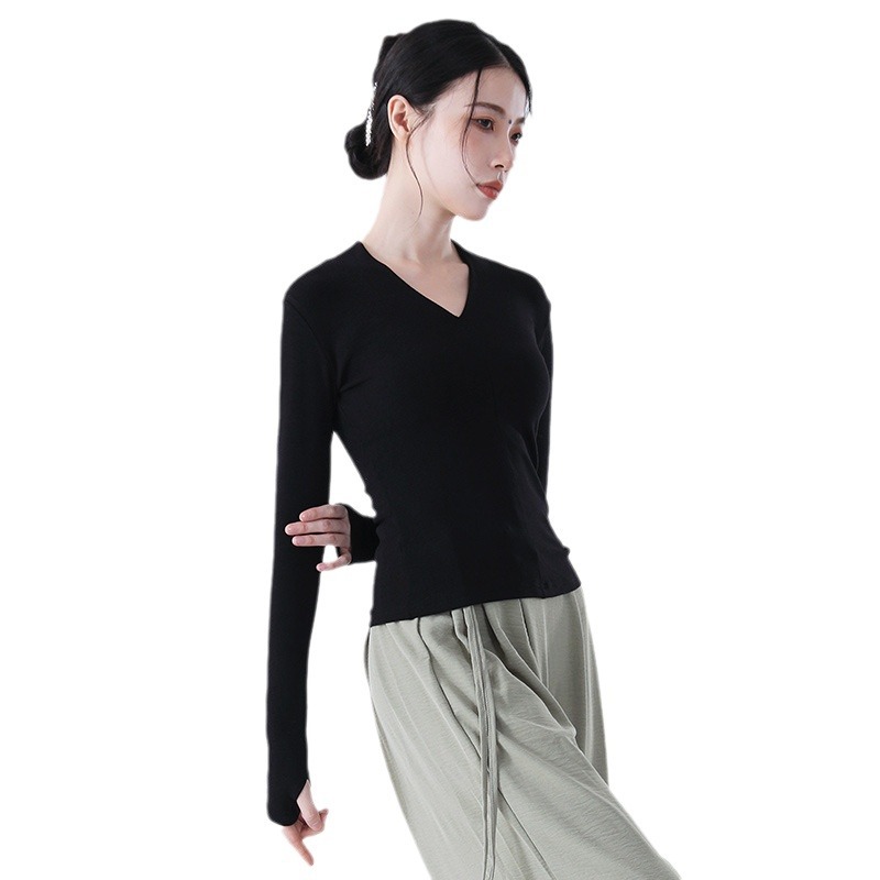 Modern Dance Body Training Suit Slim Temperament V-Neck Long Sleeve Sleeve Finger Chinese Classical Dance Slim Top