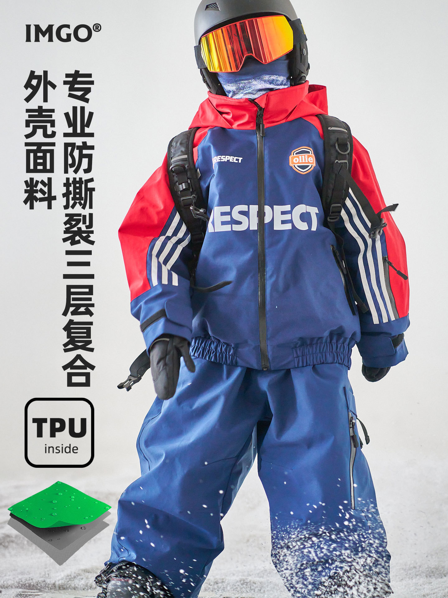 [High Street Retro Red and Blue Contrast Snow Suit] Imgo Kidsren's Ski Suit for Boys and Girls Dwr+3L Warm Ski Suit