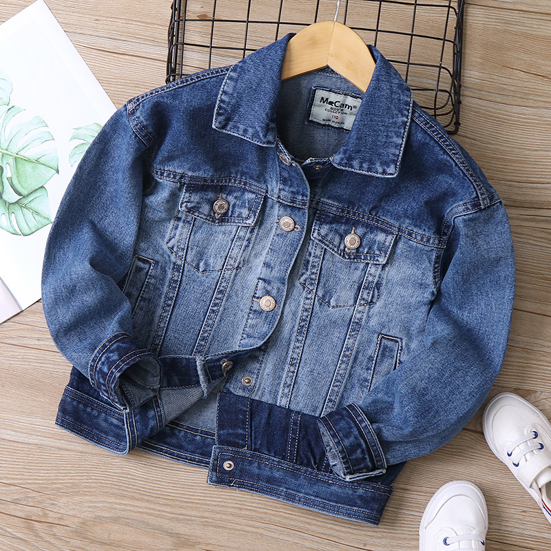 CM-101 fashion stitching medium and large boys Denim coat 2021 spring new children's clothing children's jacket