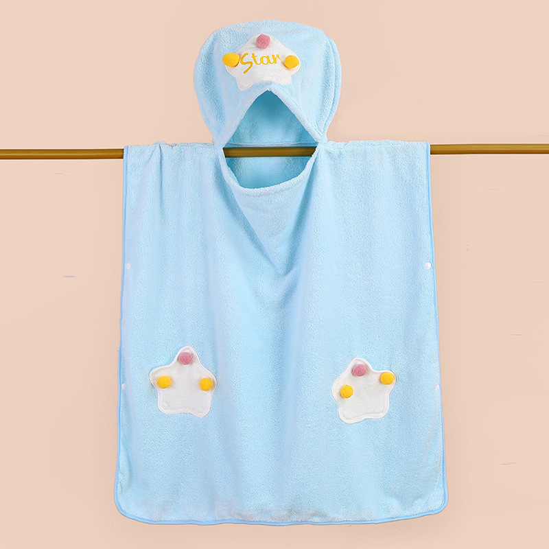 Children's Bath Towel Can Be Worn for Bathing, Swimming, and Outdoor Activities, Absorbent, Quick-Drying, Hooded Poncho, Wearable Coral Fleece Bath Towel