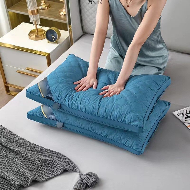 Pillow Five-Star Hotel Same Style Pillow Core Three-Line Grids Home Adult Dormitory Feather Velvet Sleep Aid Cervical Spine Pillow