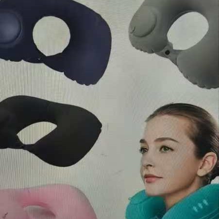 Press-Type Inflatable U-Shaped Pillow for Cervical Spine Protection, Portable Travel Pillow for Lunch Break and Sleeping
