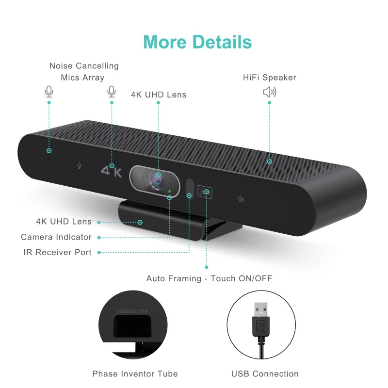 4K Ultra-High Definition Audio and Video Conferencing Camera Driver-Free Computer Conference Camera with Remote Control Ai Face Tracking