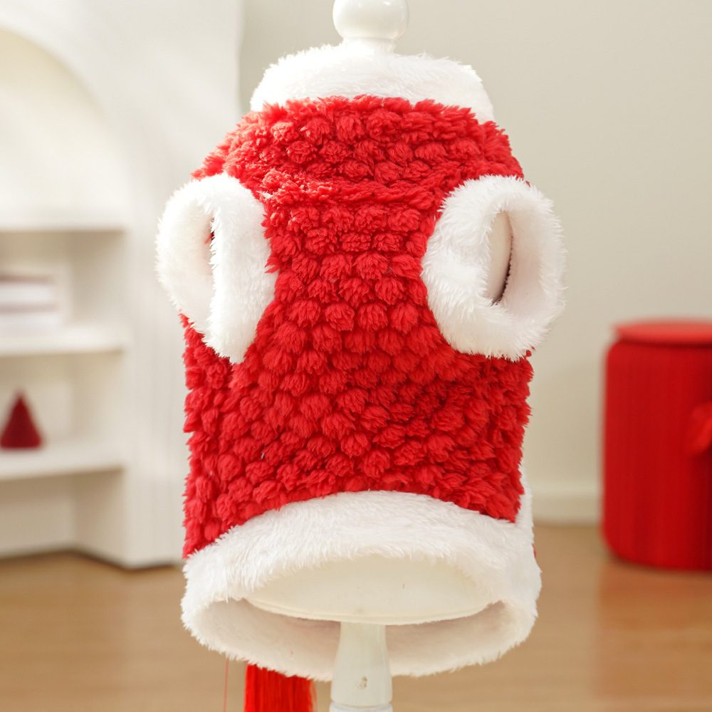 New Year's National Style Embroider Fleece-Lined Warm Pet Dog and Cat Clothes Teddy Plush Dog Tang Suit Cat Supplies Clothing