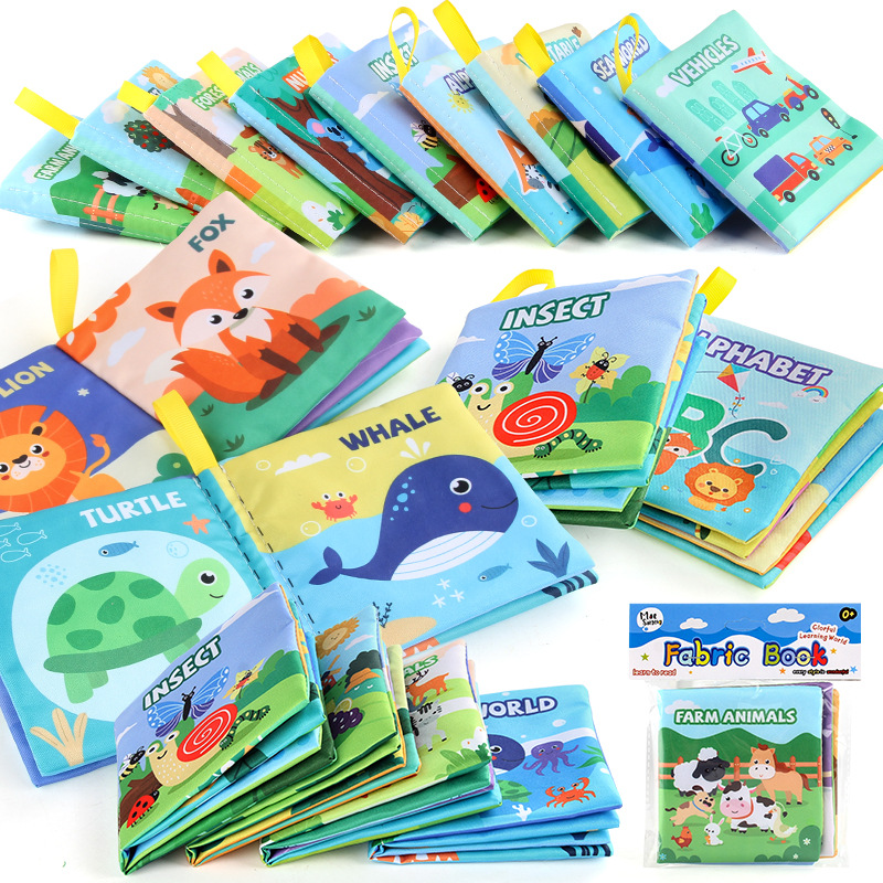 Foreign trade three-dimensional baby cloth book early education toys 4-Page 8-side Palm Book forest animal English cognition baby cloth book