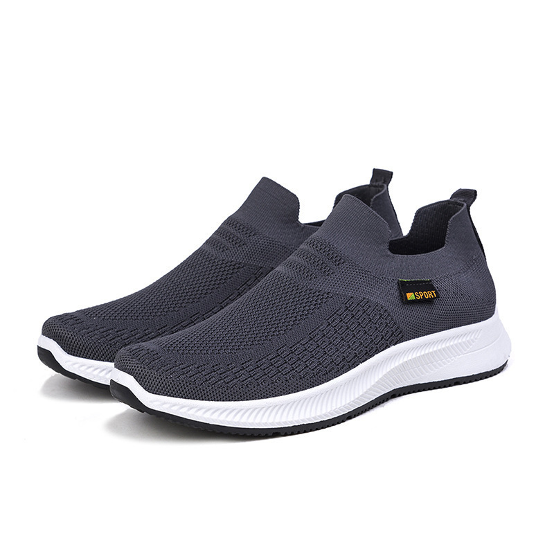 2024 new spring sports casual men's shoes breathable slip-on flying woven middle-aged and elderly slip-on mesh shoes cross-border
