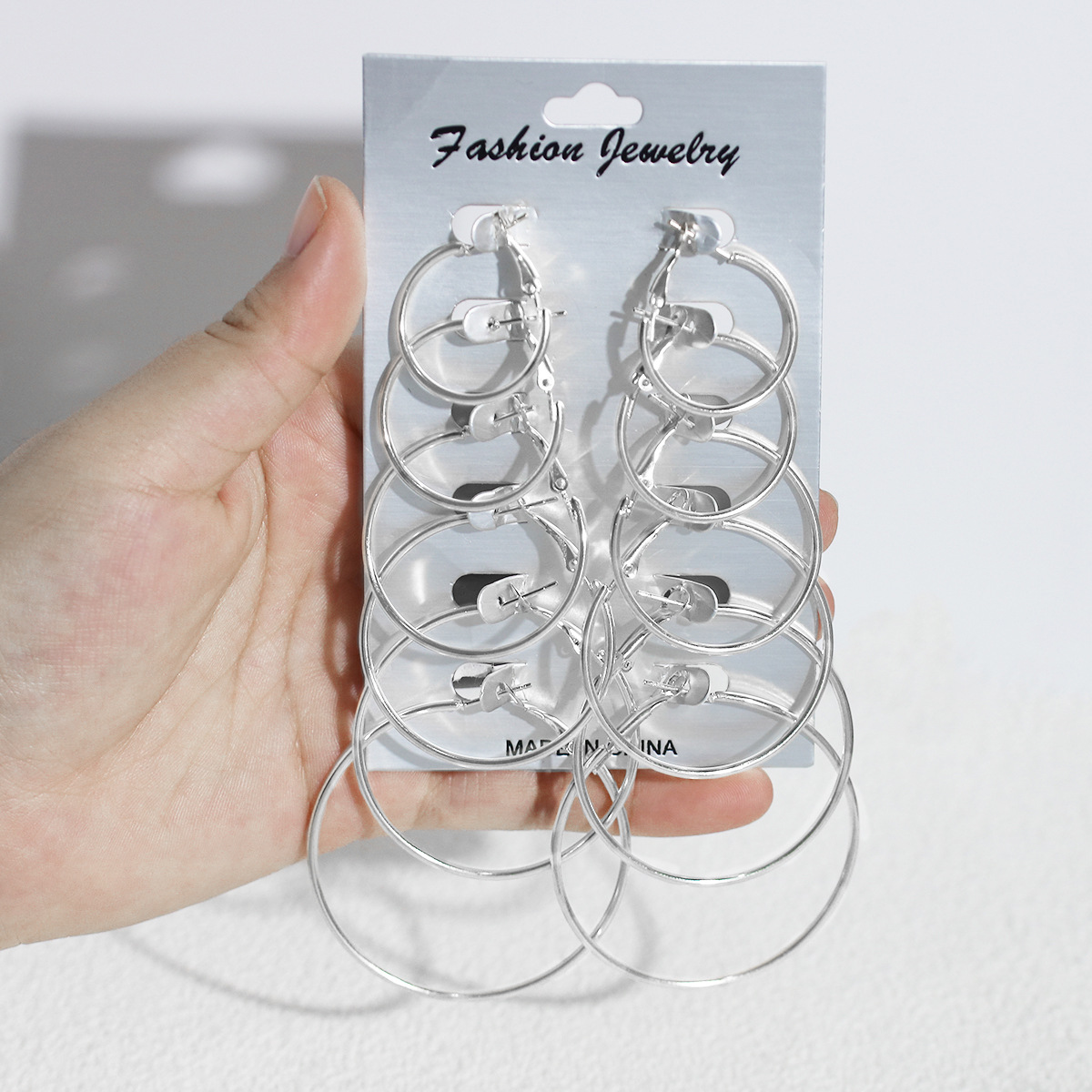 European and American all-match earrings female slimming Internet celebrity 1 Set 6 pairs glossy C ring different size earrings combination simple fashion