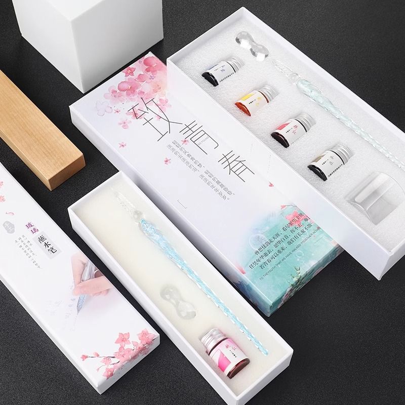 Glass Pen Fountain Pen New Dip Pen Ink Ancient Style Student Starry Sky Crystal Gradient Color Gift Box Set