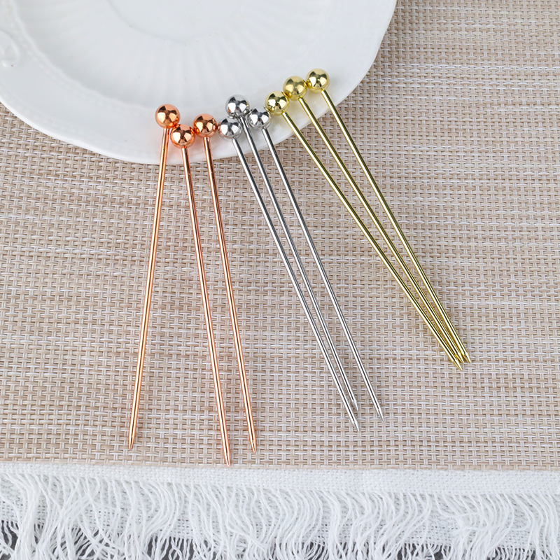 304 нержавеющая сталь креативные фруктовые шпажки круглые бусины для коктейлей украшения шпажки для оливок металлические фруктовые шпажки