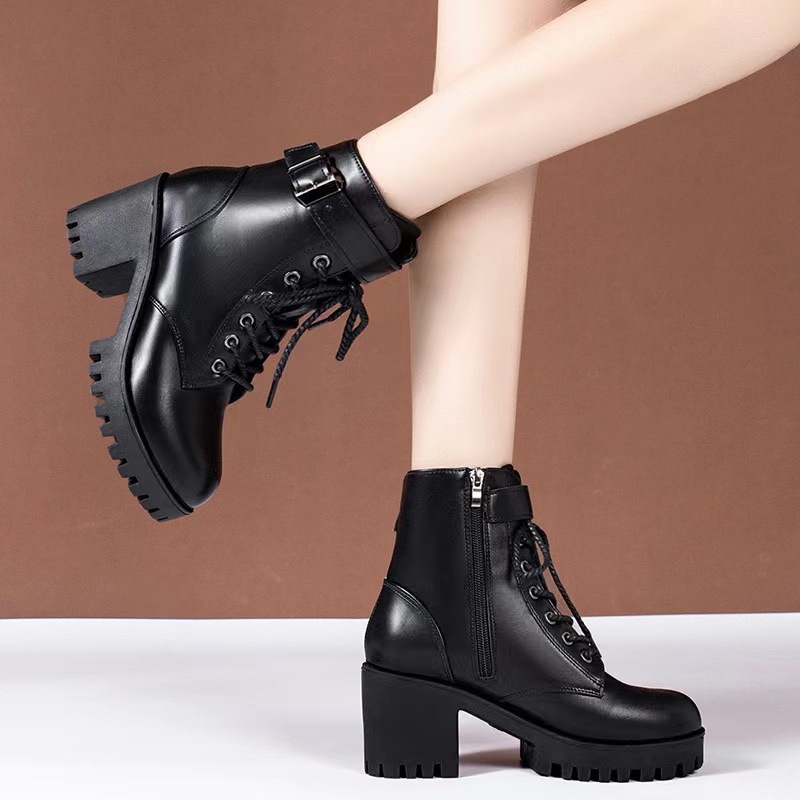 Foreign Trade plus size 24 Autumn New Lace-up Round Buckle with Thick Bottom Short Tube Women's British Style Fashion Martin Boots