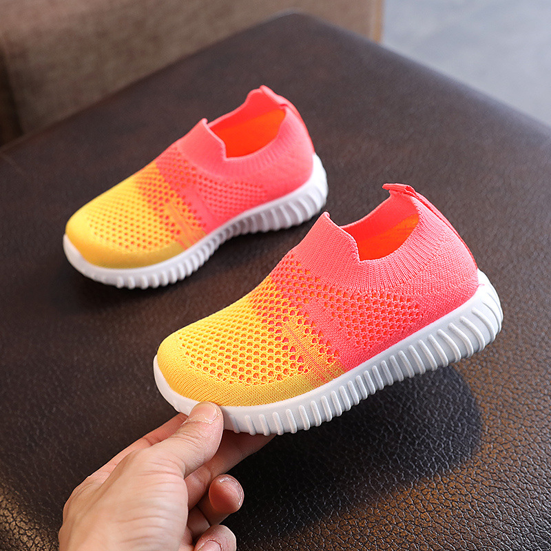 Spring and Autumn Contrasting Color Medium and Large Children's Shoes, Breathable Student Shoes, Trendyy Casual Shoes, Korean Style Fly-Knit Shoes for Boys and Girls