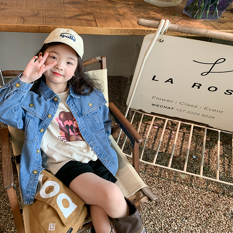 [Big Sale Style] Korean Denim Shirt Tops for Boys and Girls, Spring Clothes, Children's Baby Tops, Fashionable Shirts