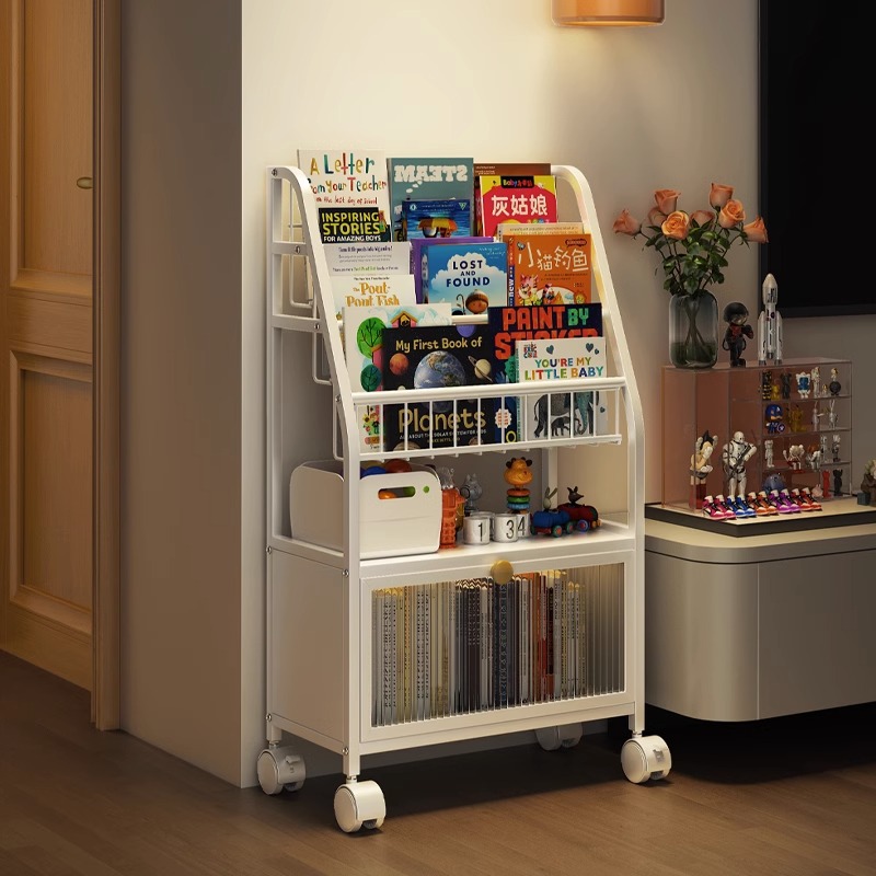 Children's Bookshelf Home Picture Book Rack Reading Area Mobile Toy Storage Rack Simple Baby Bookcase Storage Rack Floor-Standing