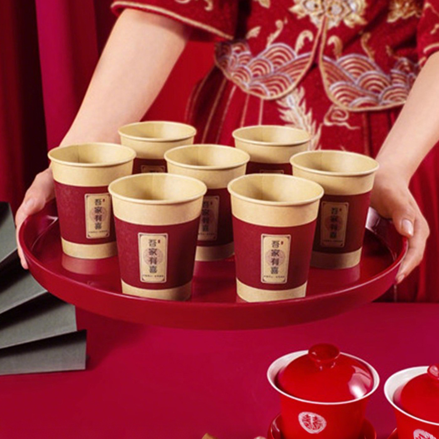 Wedding tray engagement toast Red Wedding tea fruit tray tea tray wedding candy plate wedding supplies