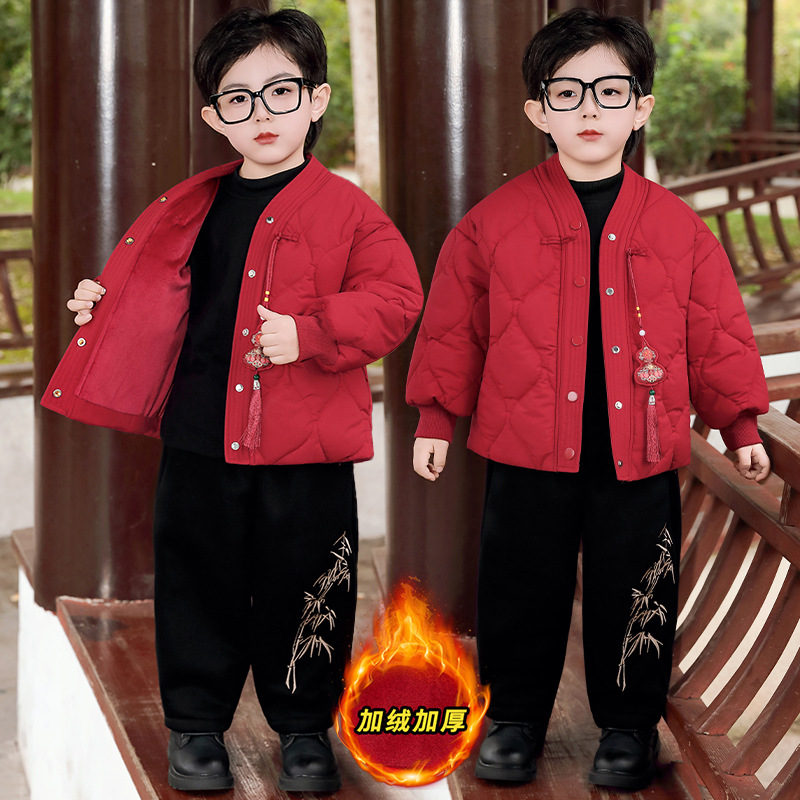 Детская одежда, хлопковые утепленные куртки для мальчиков, красная новогодняя одежда, зимняя одежда для детей 2025 года