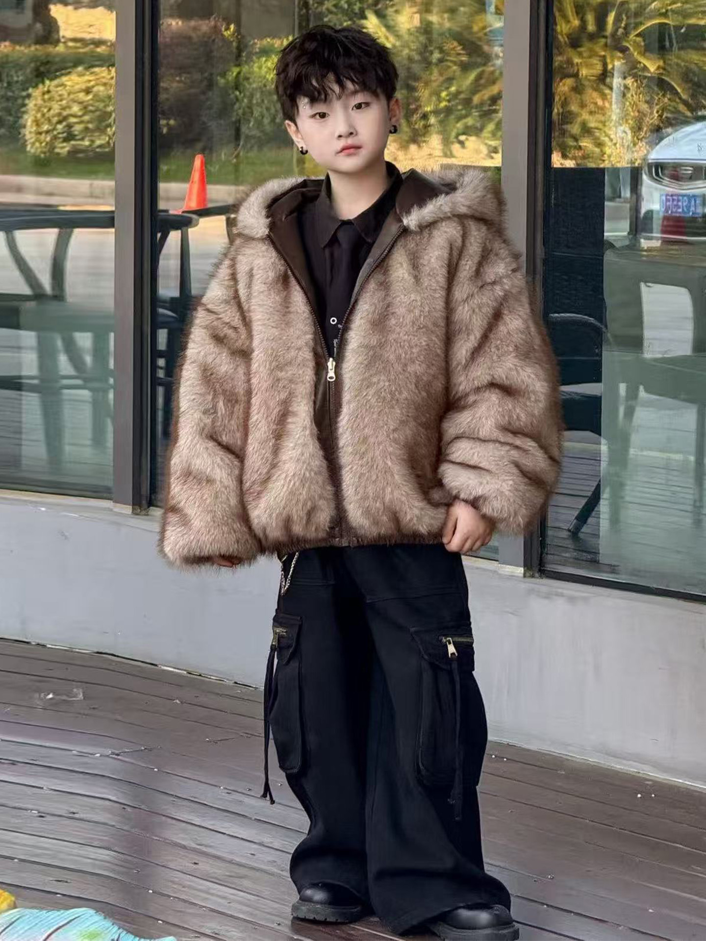 Boys' Fleece-Lined Thickened Leather Jacket 2025 New Stylish Children's Winter Pu Leather Reversible Jacket for Little Gentlemen