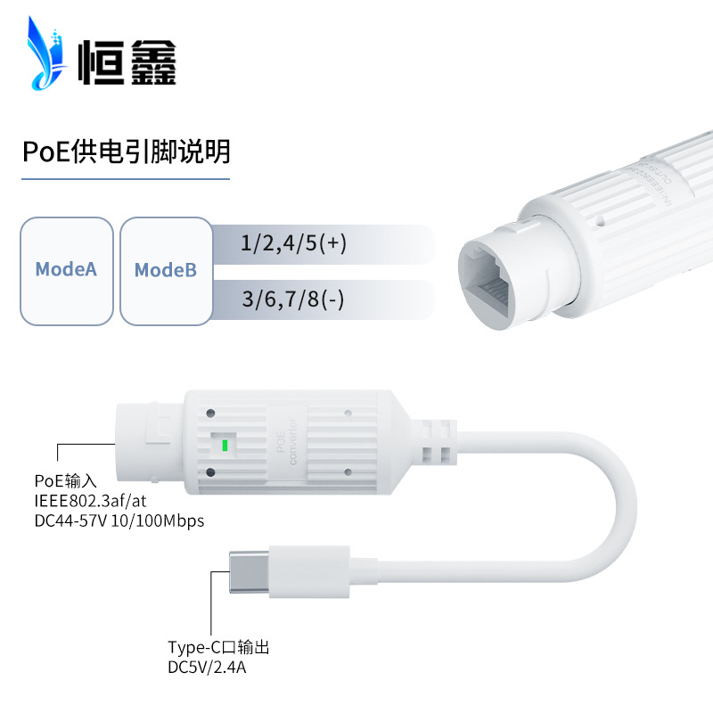 48V to 5V2.4A Standard Poe Converter Wifi Camera Tablet Phone Type-C Port Power Supply Module