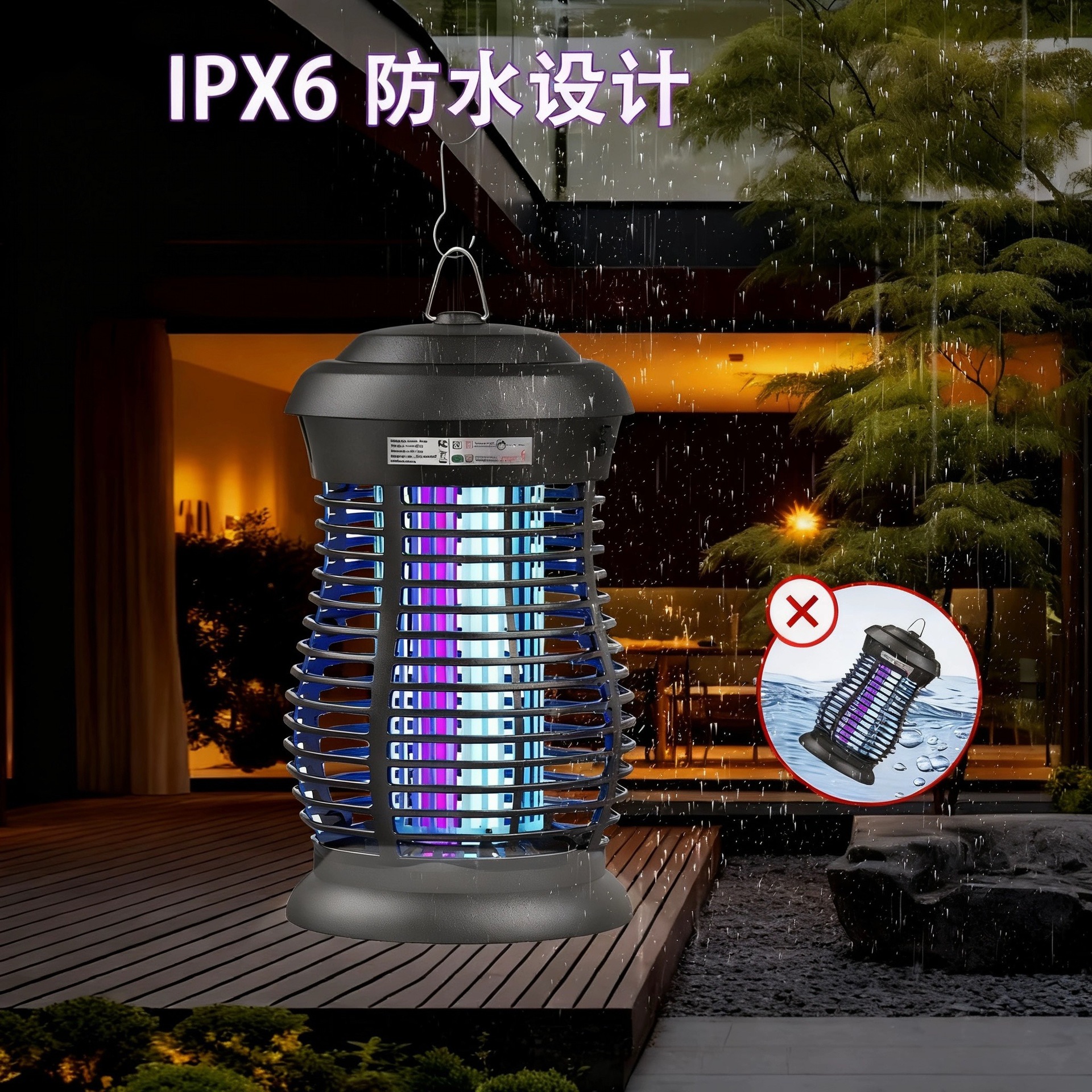 Cross-border dedicated 4200v electric shock mosquito killer waterproof outdoor courtyard breeding 18W high-power UV lamp insect killer