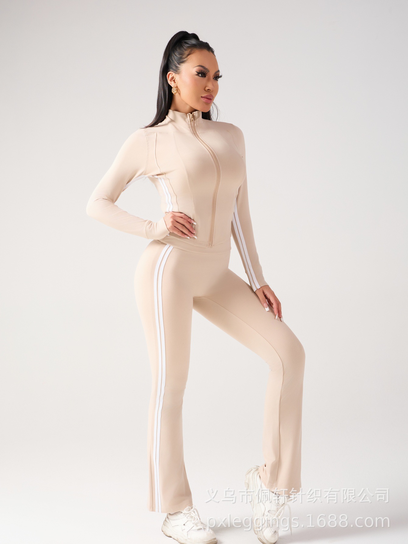 Contrast Color Yoga Clothing Set for Women, Two-Piece Autumn Casual Versatile Outdoor Running Fitness Clothing Sports Suit