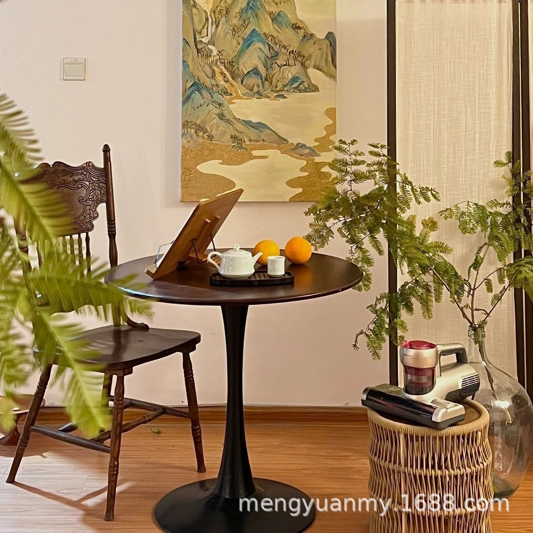 Medieval Style Solid Wood Bauhaus French Retro Home Small Apartment Foldable Slate Dining Table Square and Round Dual-Purpose Round Table