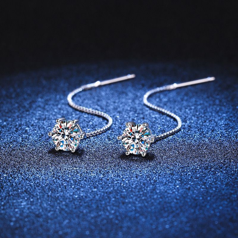 Platinum Pure Pt950 Moissanite Earrings 1 Carat Simple Classic Six-Claw Inlaid Diamond Earrings Earrings Ear Wire