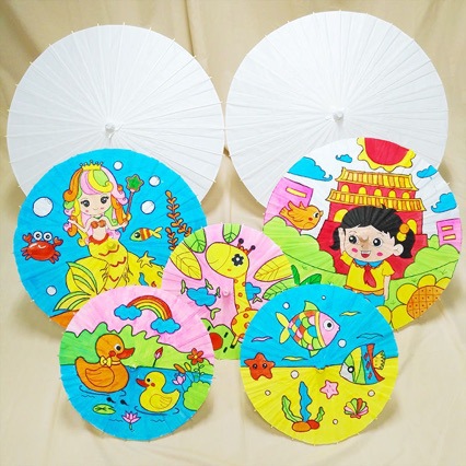 Blank Oil Paper Umbrella Kindergarten Kidsren DIY Handmade Materials Hand-Painted Painting Coloring Umbrella White Antique Props