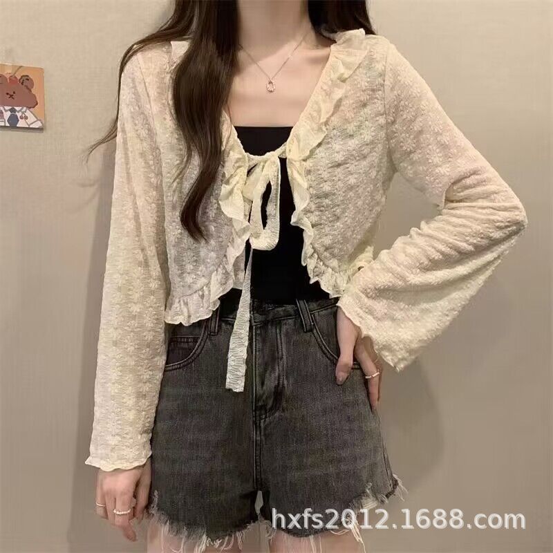 Spring New French Style Gentle Style Ruffled Lace Cardigan Jacket Beautiful Chic Short Western Style Top