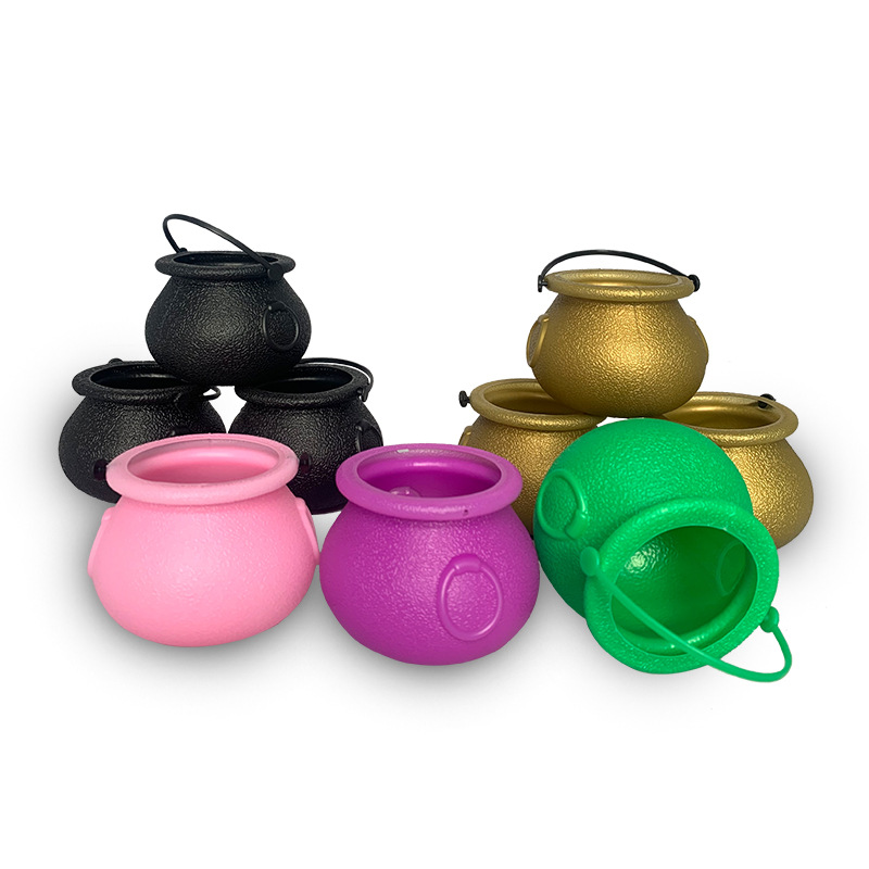 Cross-Border Halloween 7cm Black Portable Witch Pumpkin Lantern Flame Candy Bucket Performance Decoration Props in Stock