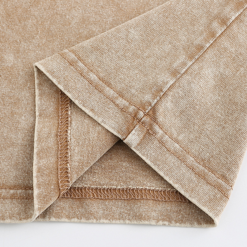 230g Pure Cotton Heavy Distressed Short-Sleeved T-Shirt Batik Washed Off-Shoulder Cotton Retro T-Shirt Loose Oversize