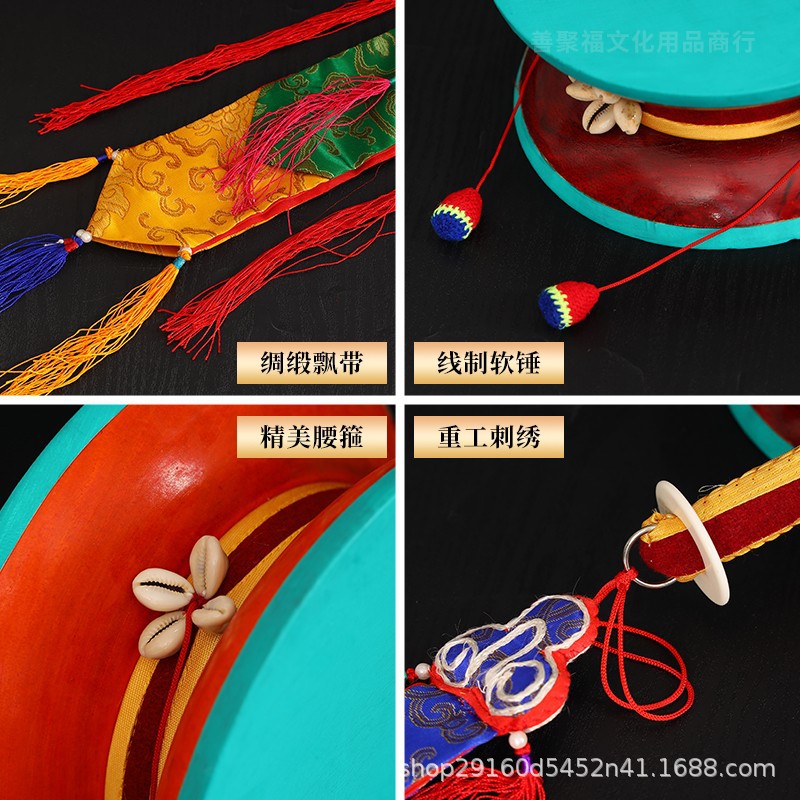 Nepalese Handmade Xizang Mulberry Wood Large Round Drum Niche Musical Instrument Hand Drum Desktop Ornaments with Crisp Sound and Optional Colors