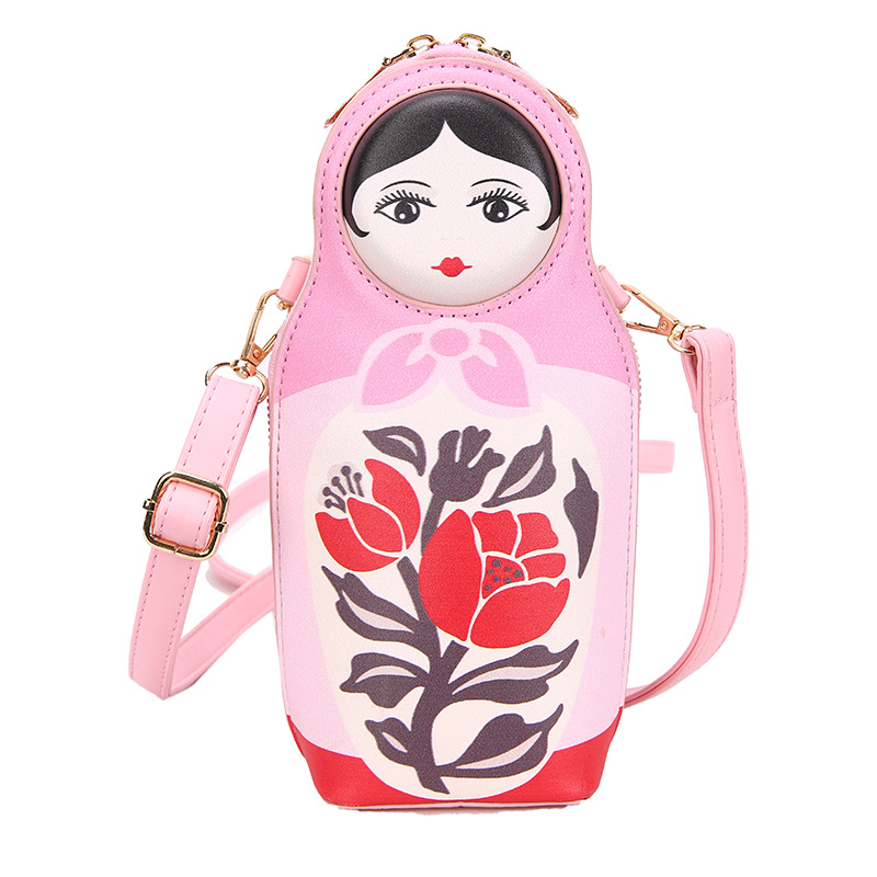 Foreign trade new European and American fashion creative funny personality spray Russian doll three-dimensional pu messenger bag small bag