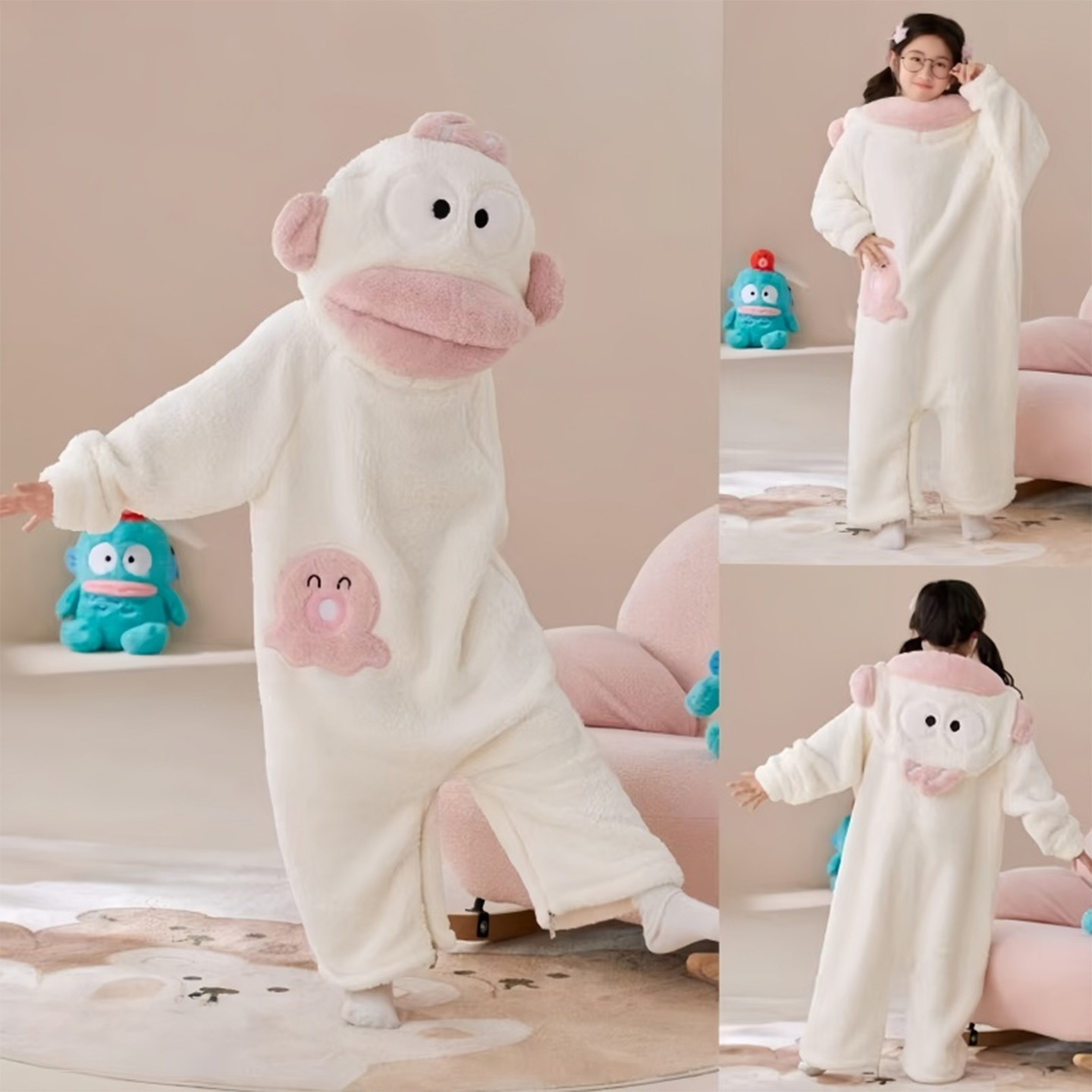 Clownfish Pajamas Big Mouth Fish Autumn and Winter Children's Cartoon Thickened Funny Men's and Women's Coral Velvet Home Clothes Can Be Weared Outside