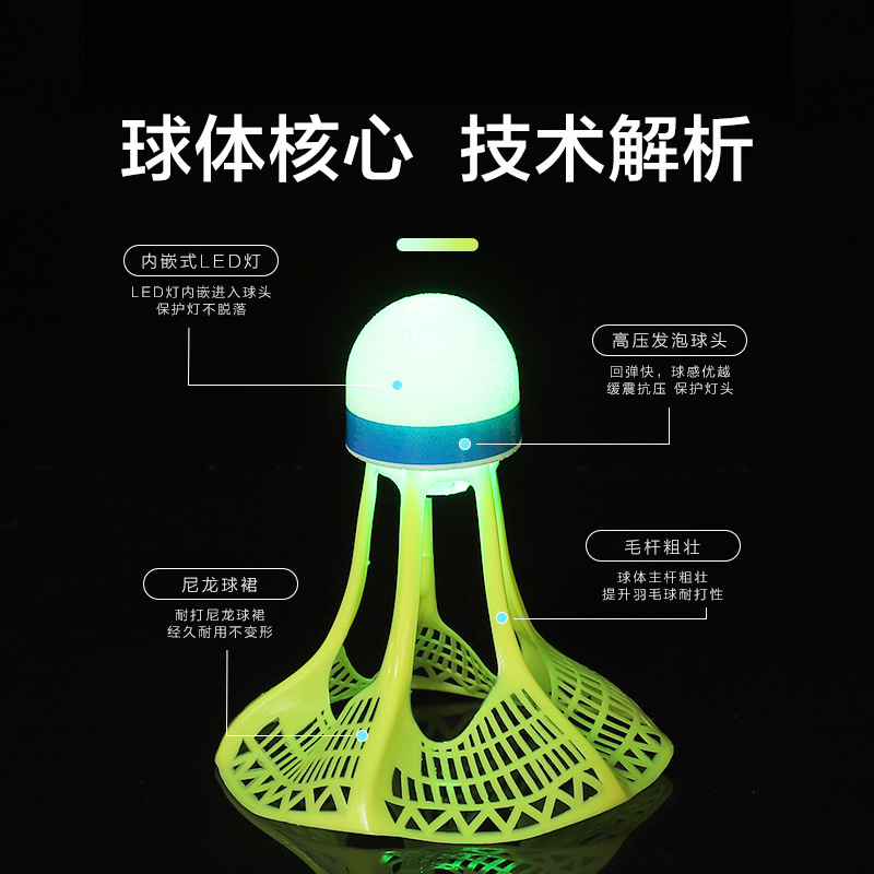 Luminous Windproof Luminous Badminton Ball, Super Durable and Unbreakable, Outdoor Fluorescent Bright Plastic Nylon Ball with Light