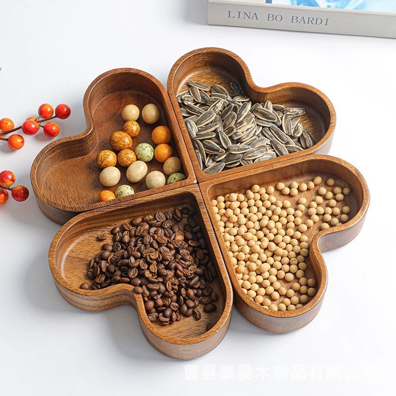 Деревянная тарелка для сухофруктов из массива, цвет ореха, в форме сердца, японский стиль, складная, коробка для сухофруктов, коробка для орехов
