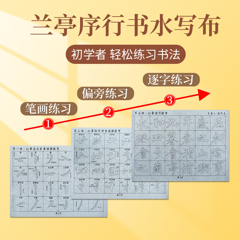 Tiktok hot selling Lanting preface calligraphy practice stroke side by side painting red water writing cloth writing brush suit