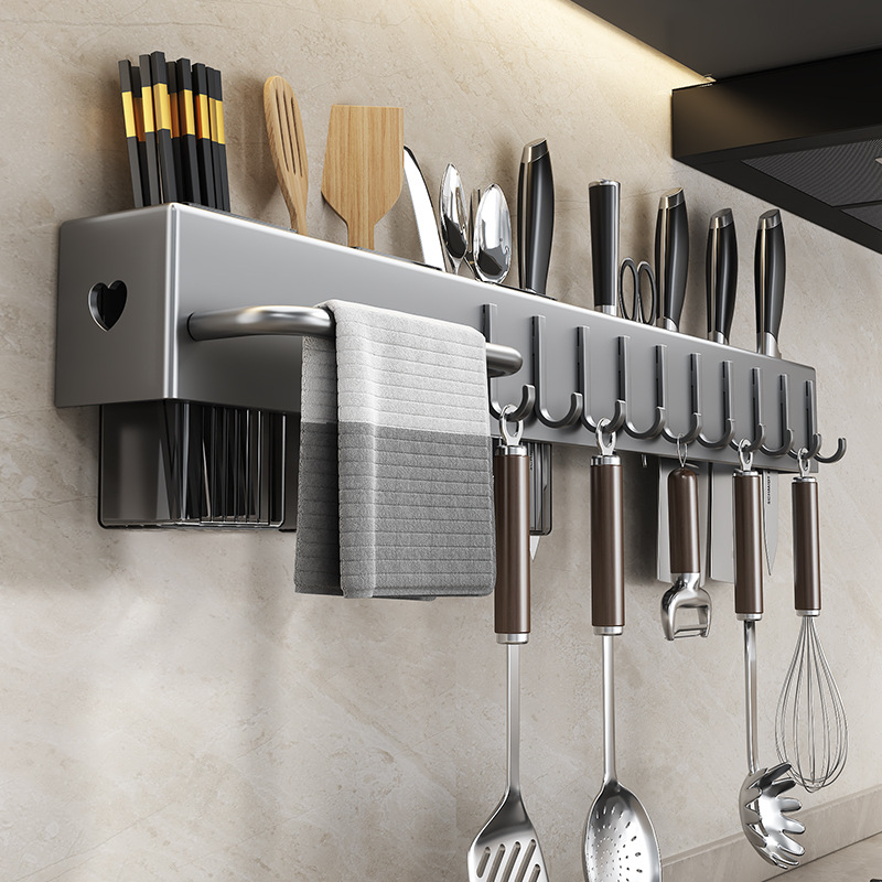 Punch-free kitchen storage rack household wall-mounted multi-functional kitchen knife holder chopsticks knife holder integrated knife storage rack