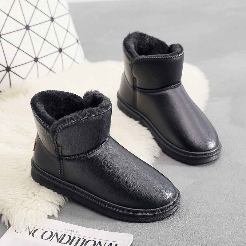 [Flash Sale Direct Supply] Winter Leather Waterproof Snow Boots Men's Cotton Shoes Non-Slip Warm Plus Velvet Thick Sole Bread Shoes