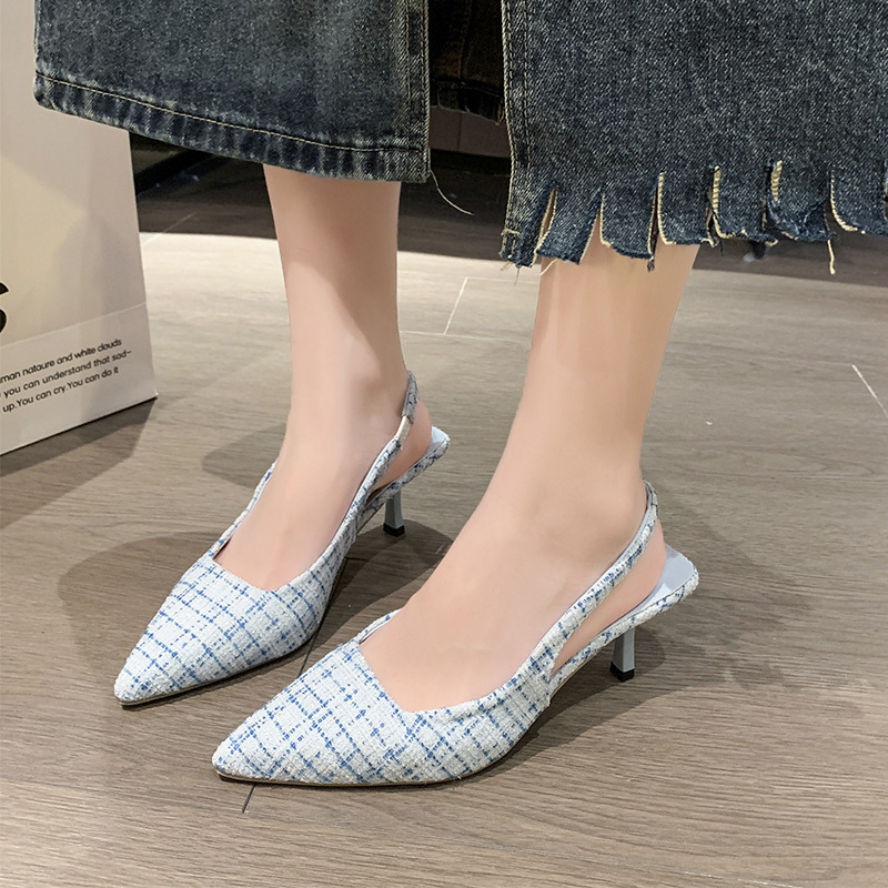 French Style Small Fragrant High-Heeled Toe-Cap Sandals for Women 2023 New Summer Stiletto Pointed Toe Slip-On Shoes Wholesale Dropshipping