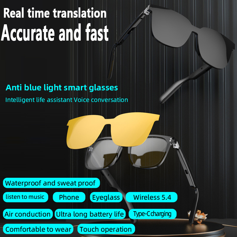 Ai Translation Glasses Bluetooth Smart Dialogue Glasses Overseas Translation Glasses Audio and Video Overseas Dialogue Voice Translation