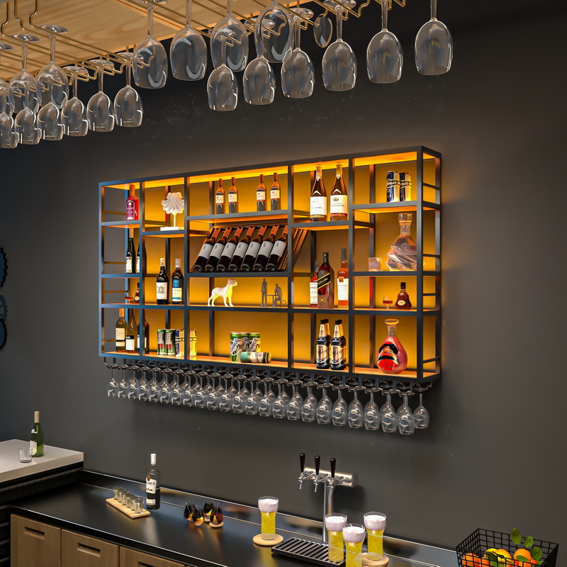 Hot Sale Bar Counter Wine Cabinet Bar Wall-mounted Wine Rack Industrial Style Wine Display Rack Light Luxury Iron Art Internet Celebrity Storage Rack