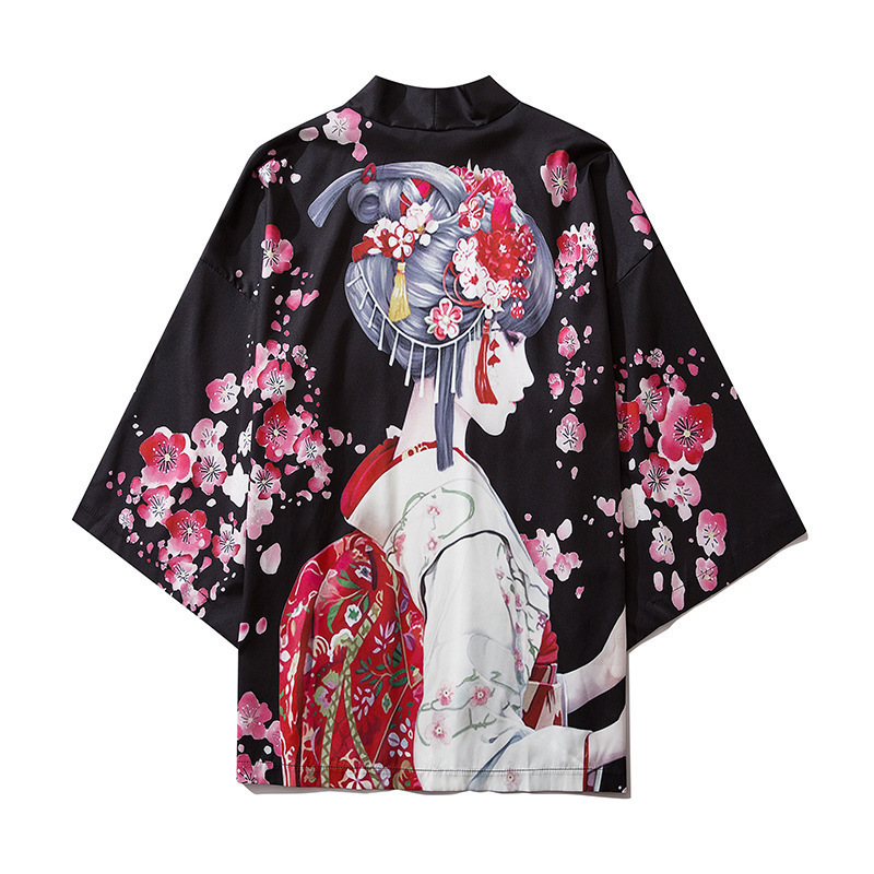 Factory direct Japanese ukiyo-e sea carp creative wave kimono cape feather woven cosplay road robe men