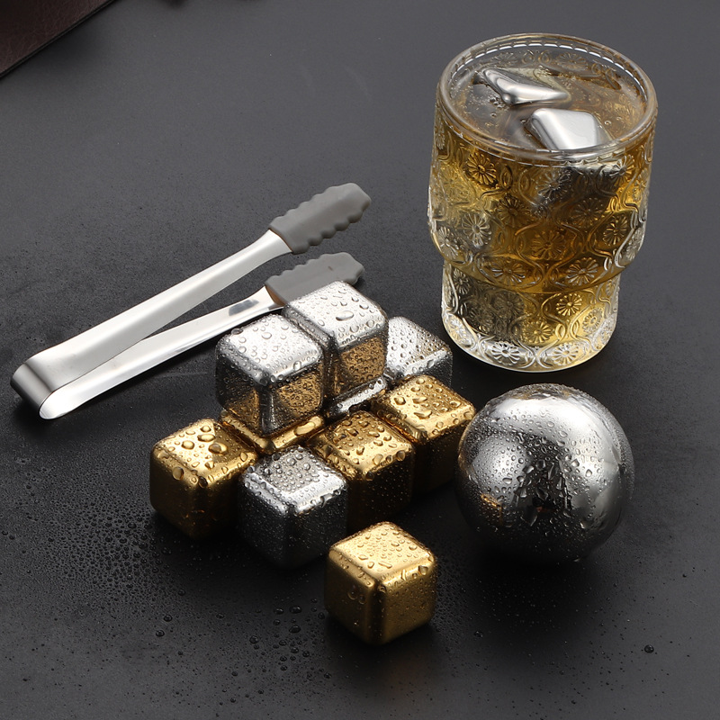 Cross-border 304 stainless steel ice cube square quick-frozen stainless steel ice grain suit round ice hockey whisky ice wine stone