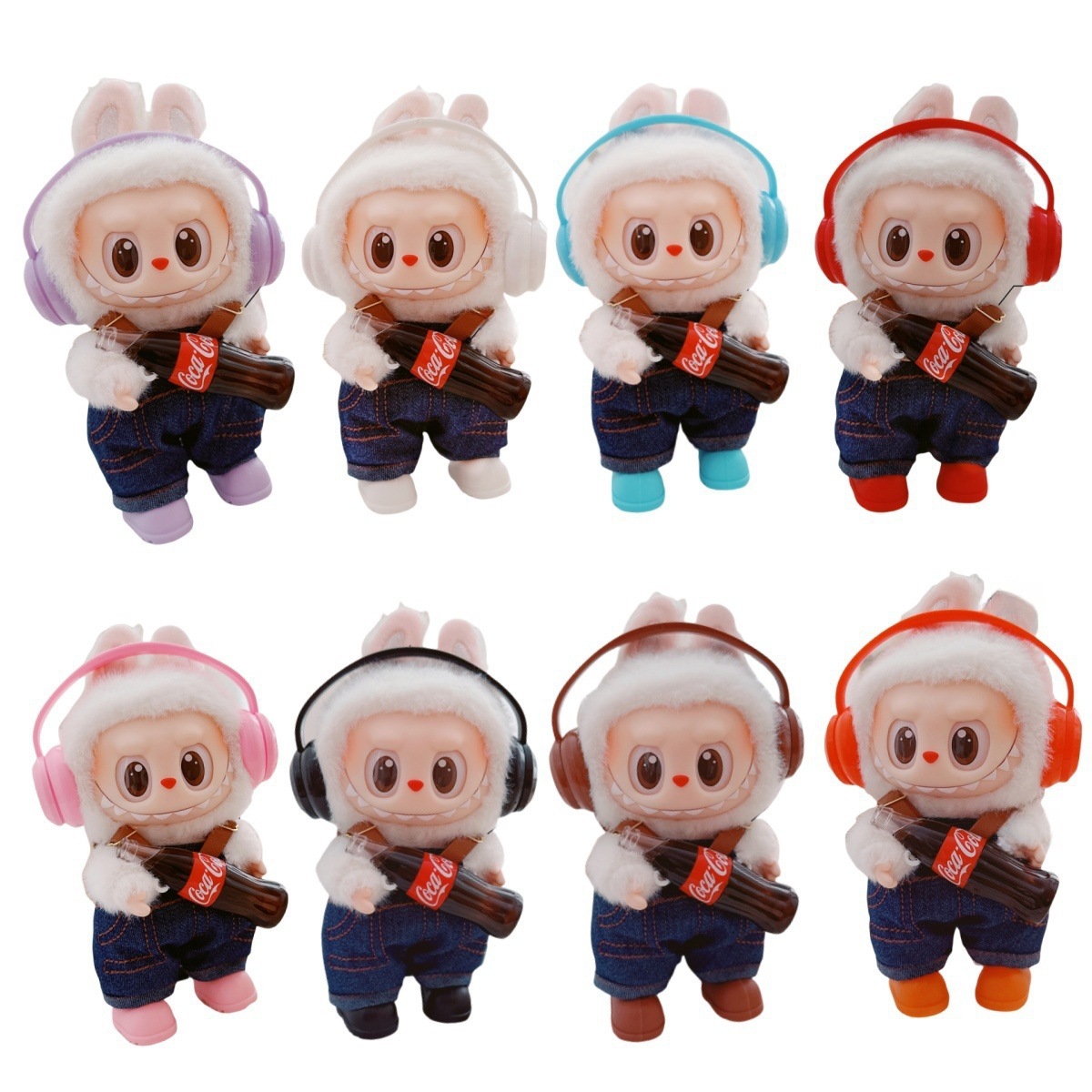 First, Second, and Third Generation Labubu Coca-Cola Baby Clothes Sitting and Standing Vinyl Labubu Clothes Overalls Headphones Shoes