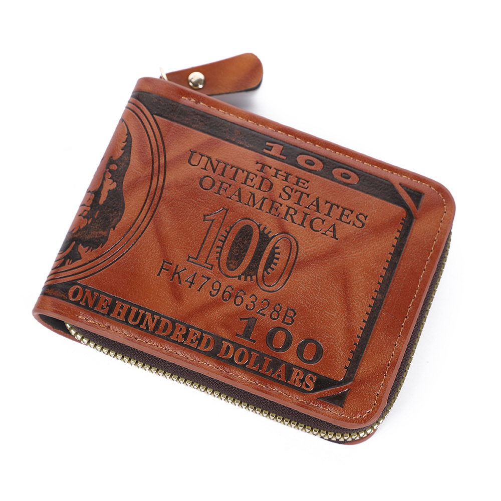 Amazon's Best-Selling Men's Wallet Printed with Us Dollars, Retro Coin Bag, Ready-Made Ultra-Light Coin Purse, Short Zipper Bag