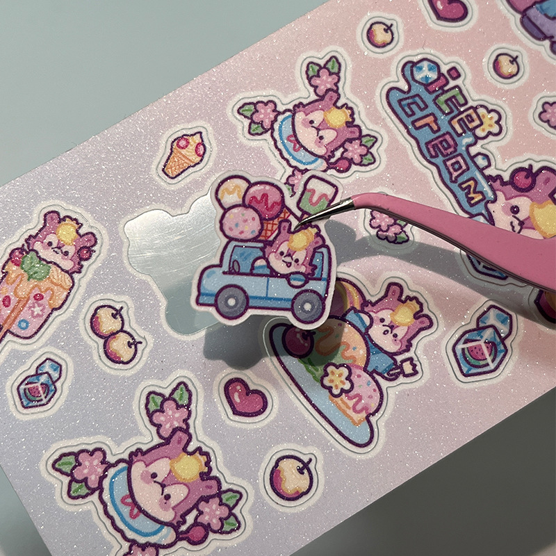 Source Factory Customized Stickers Creative Stationery Cute Pattern Handbook Stickers Synthetic Paper Flash Sand Stickers Customization